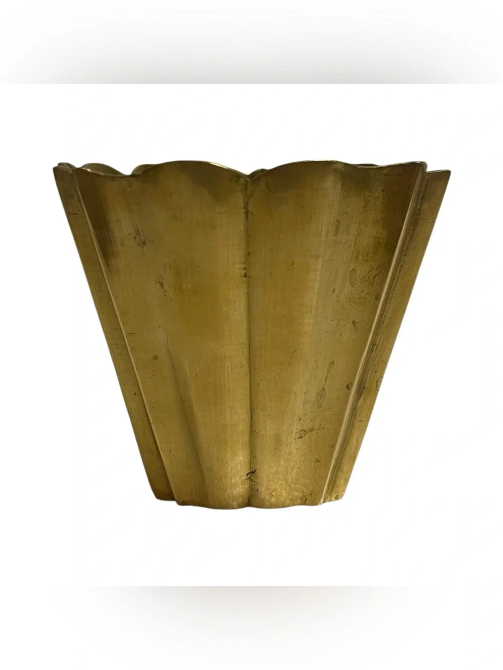 Vintage Solid Brass Vase Planter Scalloped Tulip Mid Century Modern Small 4 Inch